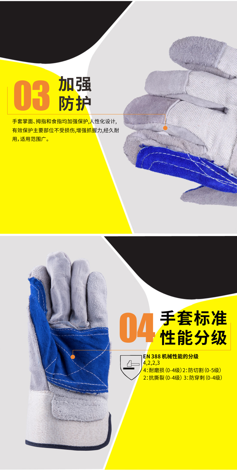 代爾塔牛皮全棉帆布手套耐磨損搬運(yùn)勞動(圖3)