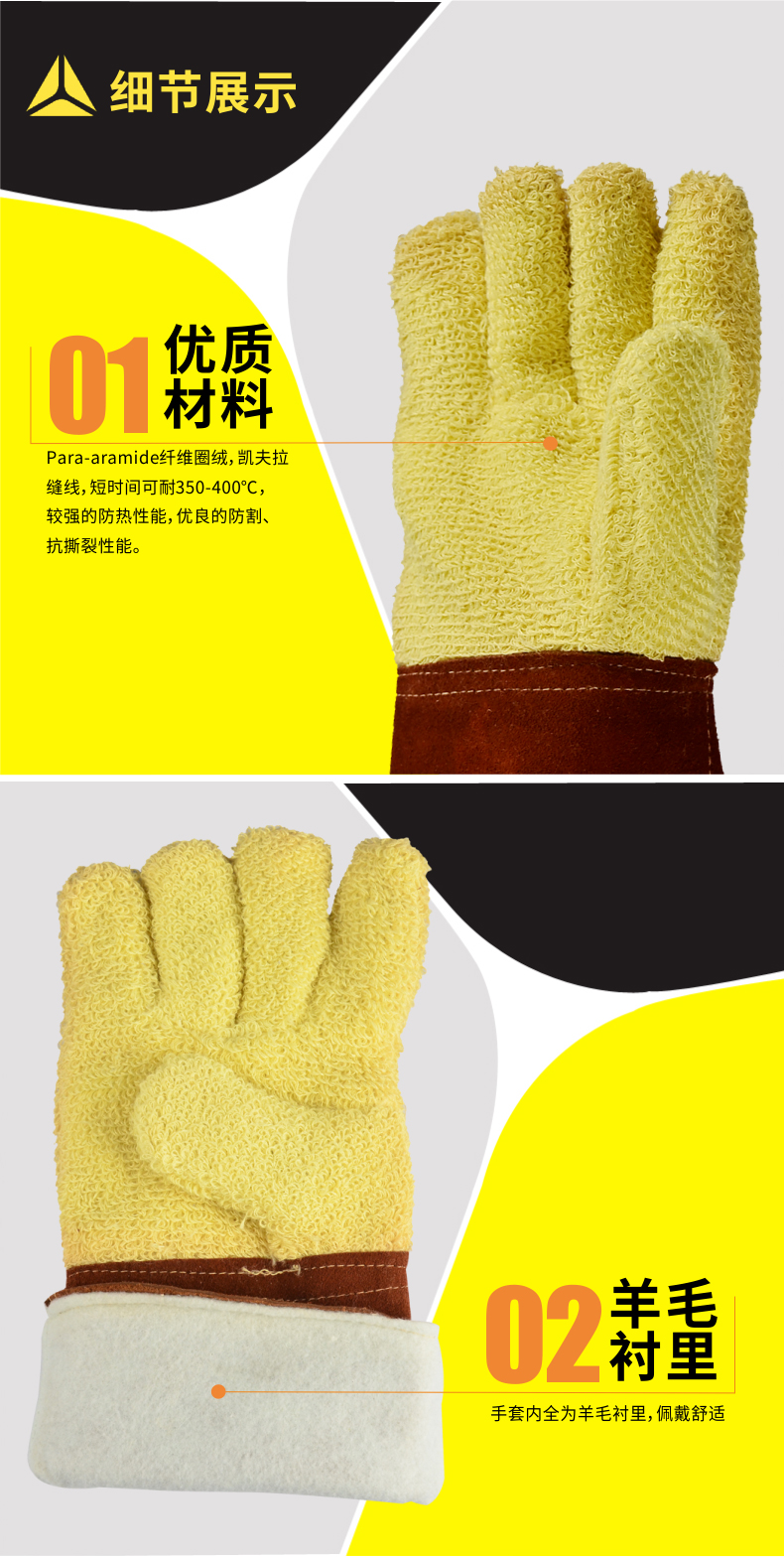 加厚工業(yè)專業(yè)耐高溫防切割隔熱抗撕裂防護勞保手套(圖2)